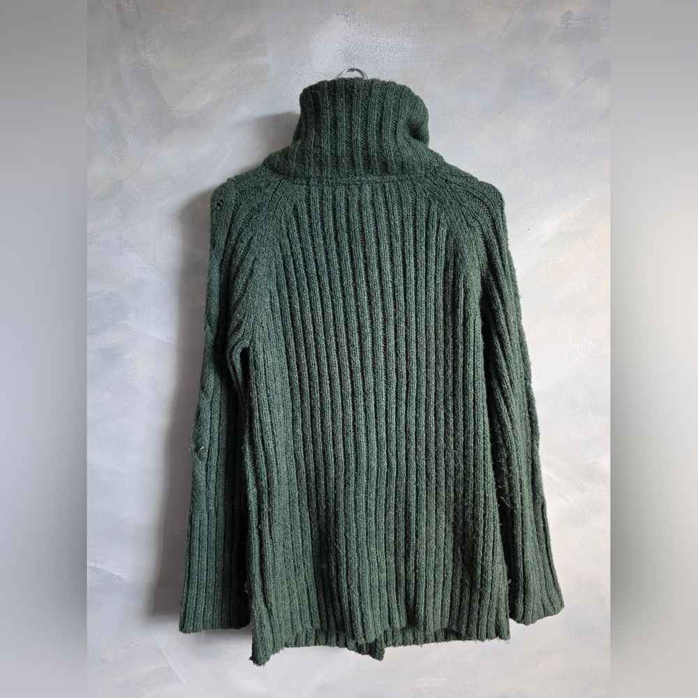 Vtg Mossimo Green Chunky Cable Knit Big Button Cardigan Fishermann Wool Blend XL - Picture 7 of 10